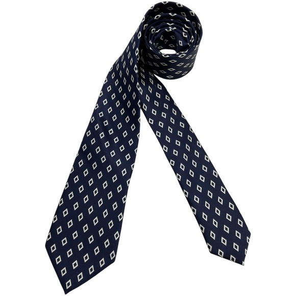 RALPH LAUREN BLACK LABEL Navy/White Geometric Silk LUXURY Tie HANDMADE ITALY - Picture 1 of 5